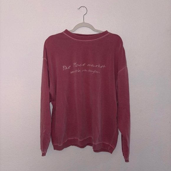 Authentic Pigment Pink Pike Place Market Seattle, Washington Crewneck Sweatshirt - Picture 2 of 7